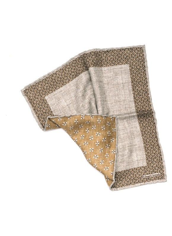 Grey Weave Forming Diamond Border Print Reversible Pocket Square