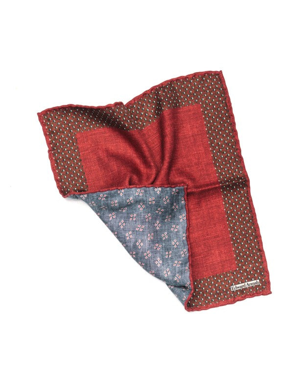 Barn Red Weave Forming Diamond Border Print Reversible Pocket Square