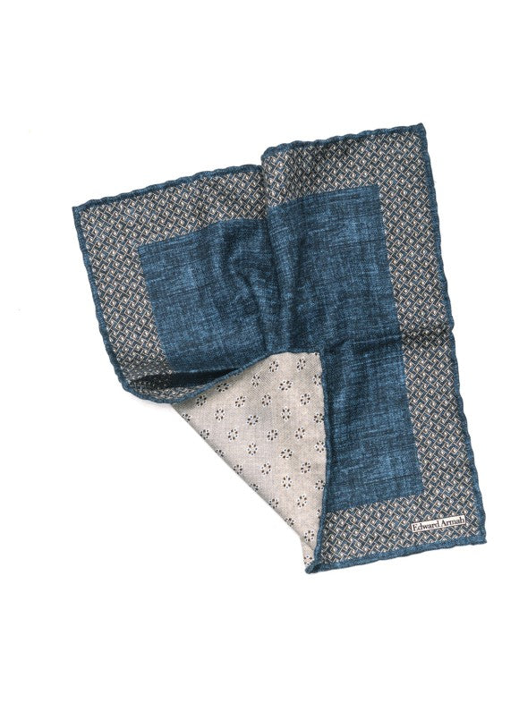 Denim Weave Forming Diamond Border Print Reversible Pocket Square