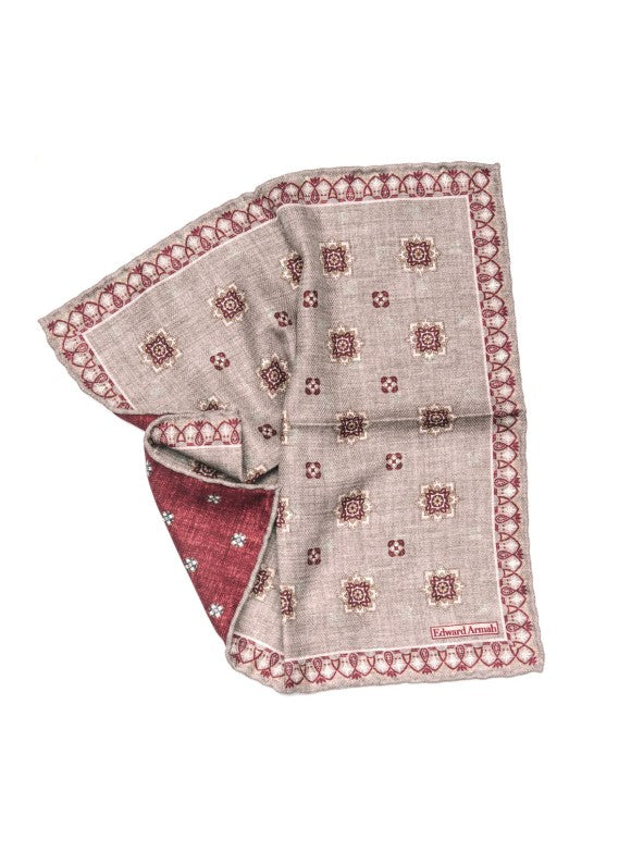 Grey Foulard Print Reversible Pocket Square
