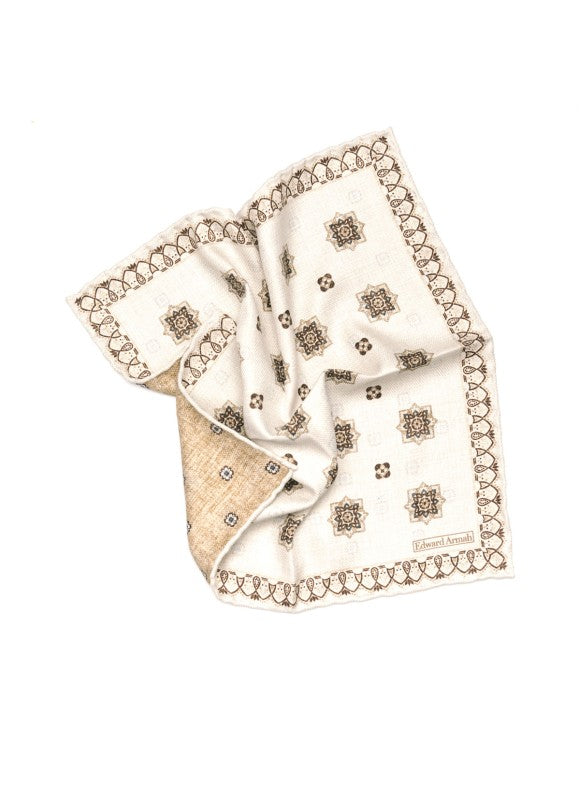 Beige Foulard Print Reversible Pocket Square