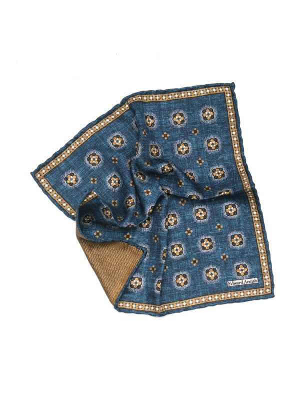 Denim Foulard Print Reversible Pocket Square