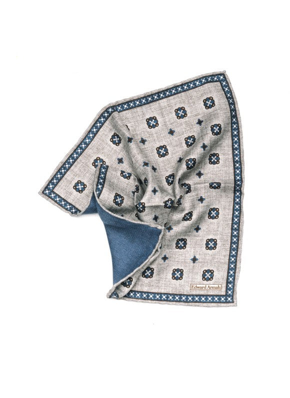 Grey Foulard Print Reversible Pocket Square