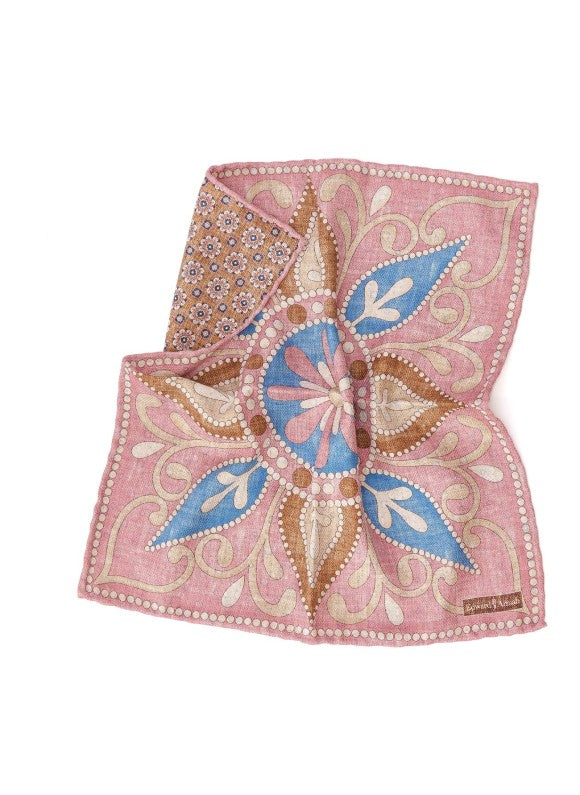 Pink Large Floral Design/Medallion Neat Print Reversible Pocket Square