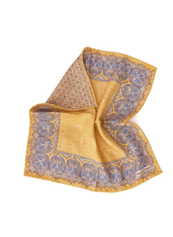 Yellow Persian/Feather Print Reversible Pocket Square