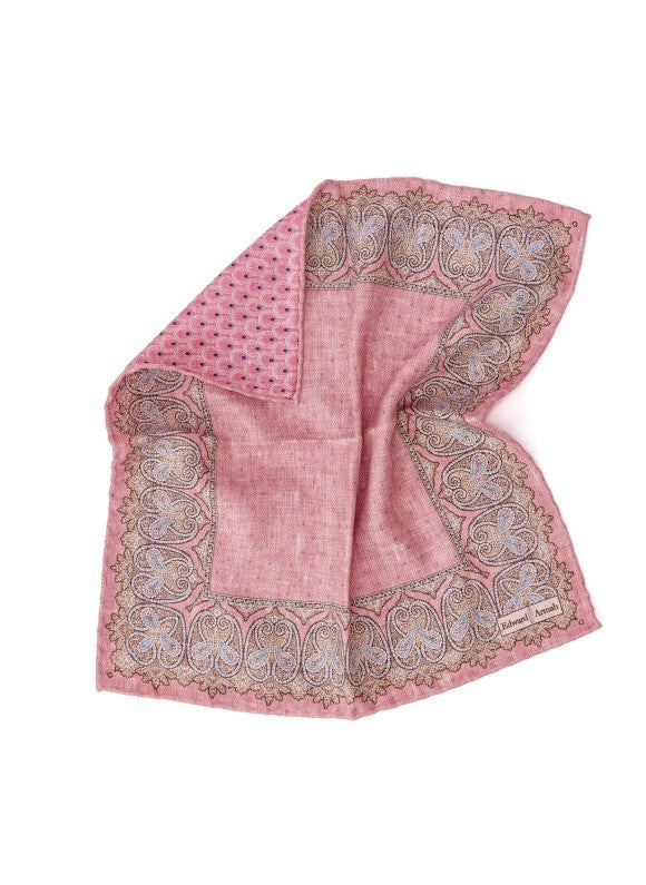 Pink Persian/Feather Print Reversible Pocket Square