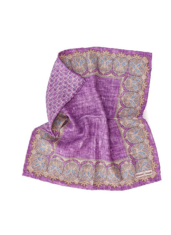 Orchid Persian/Feather Print Reversible Pocket Square