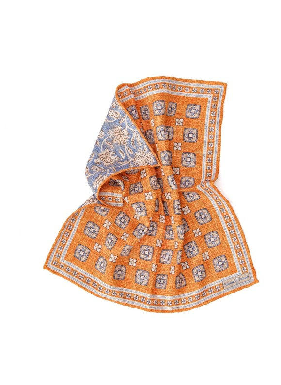 Mandarin Foulard/Vine Print Reversible Pocket Square
