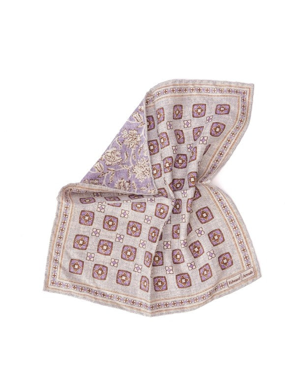 Gray Foulard/Vine Print Reversible Pocket Square
