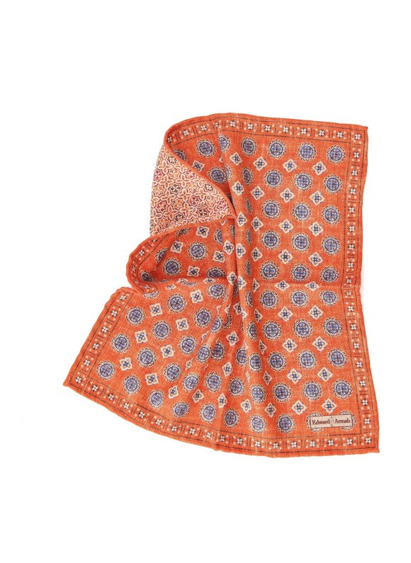 Orange Medallion/Quatrefoil Print Reversible Pocket Square