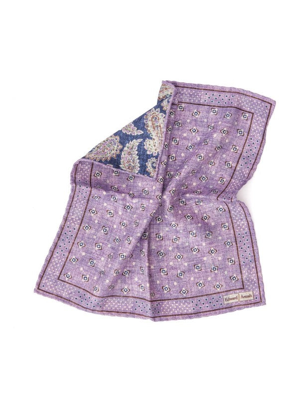 Lavender Dots/ Neat/Paisley Print Reversible Pocket Square