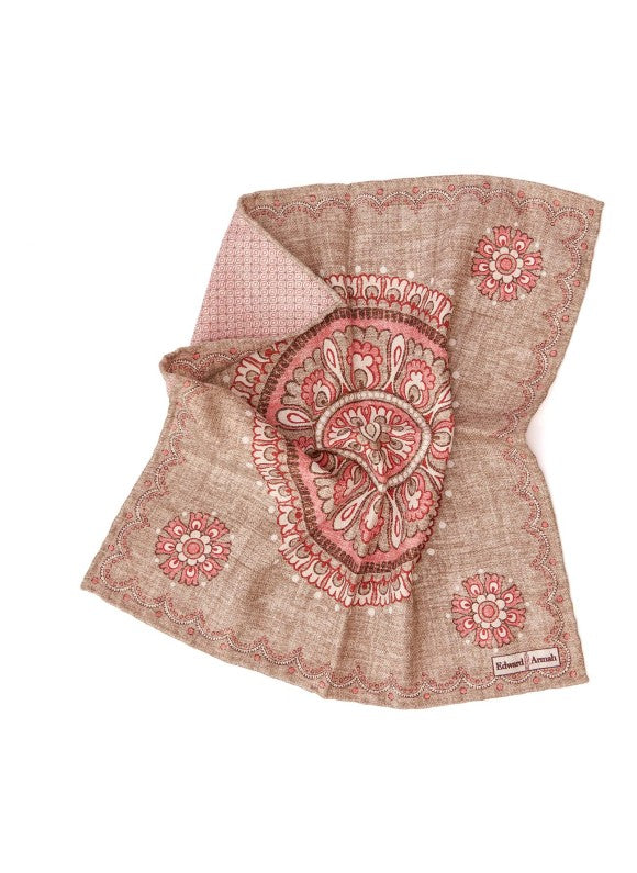 Jute Lg Medallion/Diamond Design Print Reversible Pocket Square
