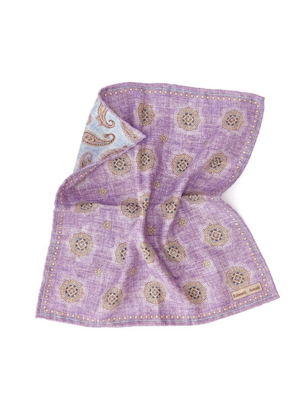 Lavender Medallion/Paisley Print Reversible Pocket Square