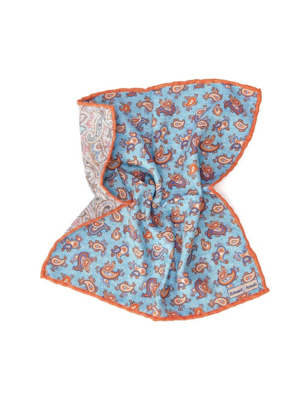 Sky Paisley Print Reversible Pocket Square