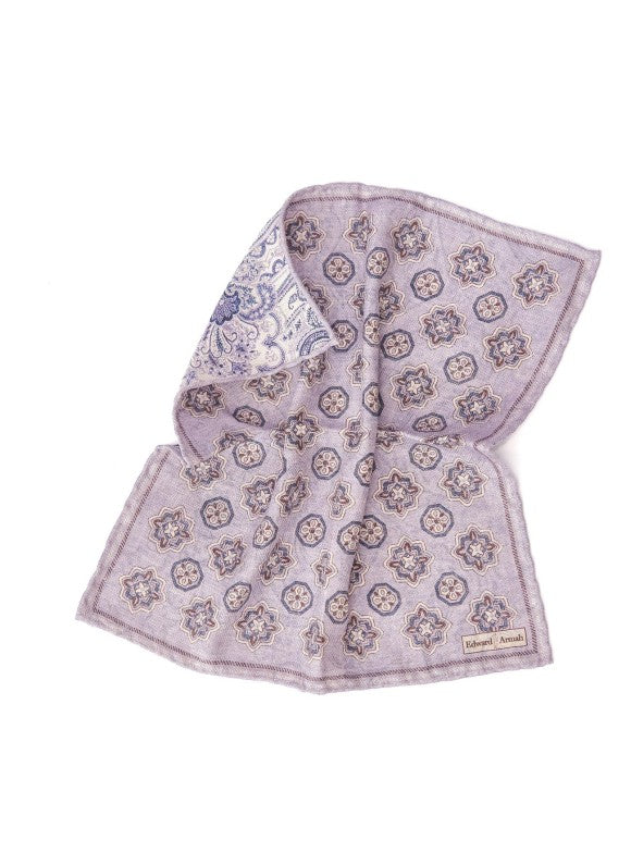 Lavender Foulard/Paisley Print Reversible Pocket Square