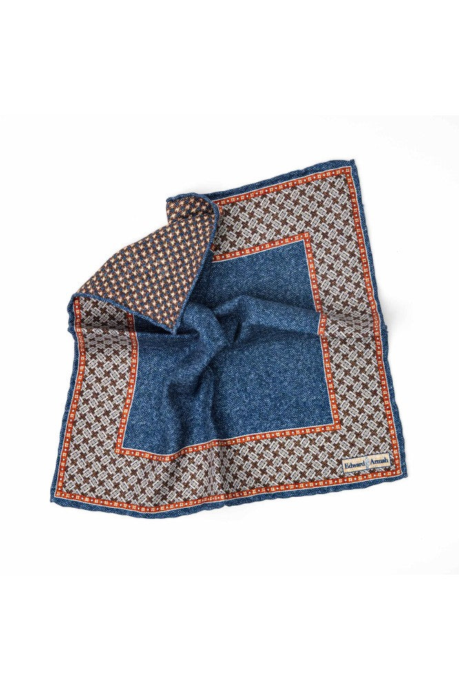 Denim Design Border/Houndstooth Print Reversible Pocket Square