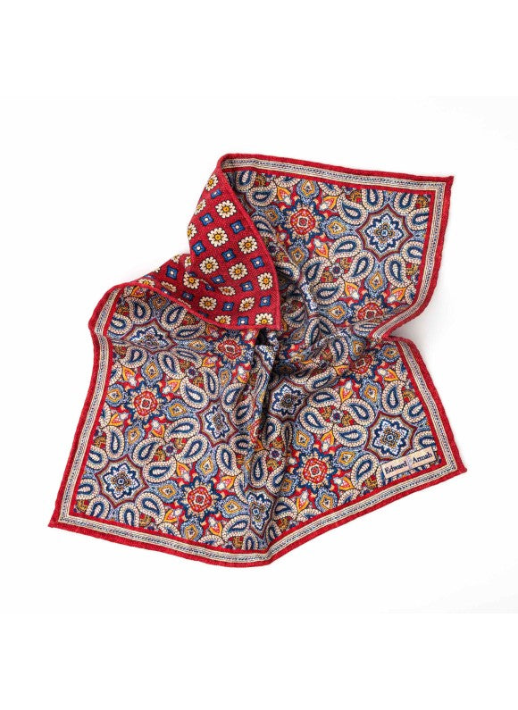 Red Paisley/Neat Print Reversible Pocket Square