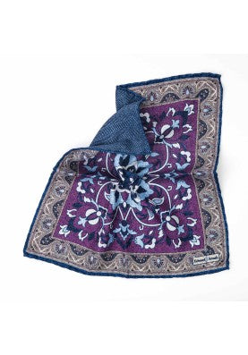 Purple Floral Vine/Herringbone Print Reversible Pocket Square