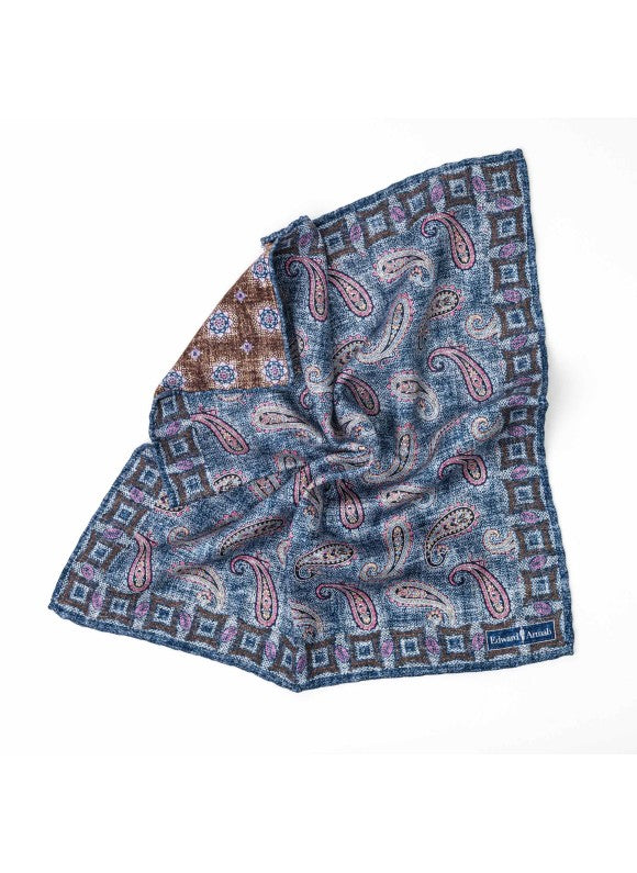 Denim Paisley/Foulard Print Reversible Pocket Square