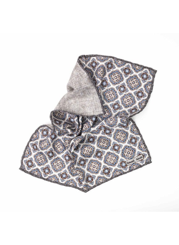 Gray Medallion/Solid Print Reversible Pocket Square
