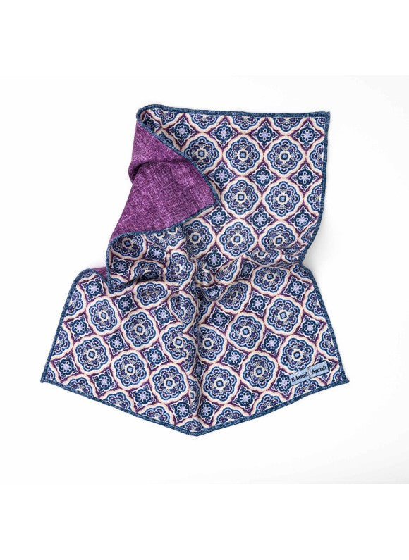 Denim Medallion/Solid Print Reversible Pocket Square