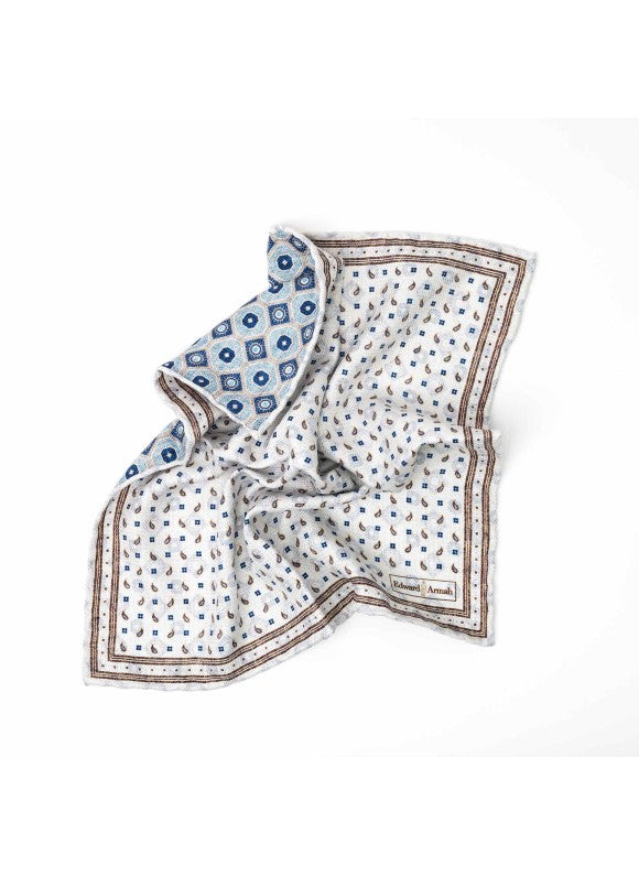 Beige Pine/Foulard Print Reversible Pocket Square