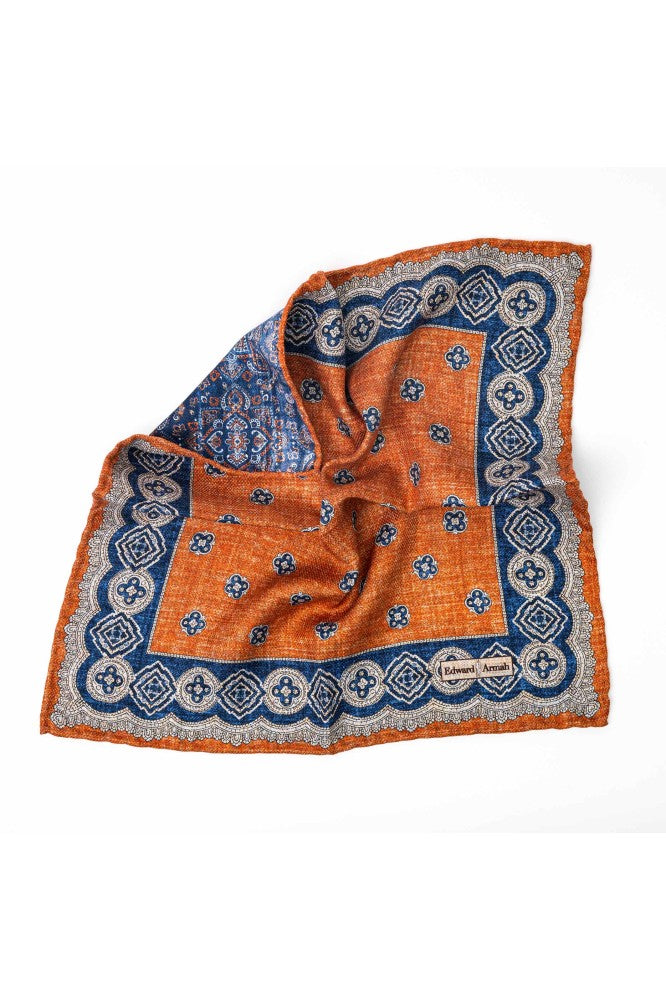 Rust Persian/Neat Print Reversible Pocket Square