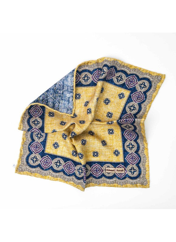 Yellow Persian/Neat Print Reversible Pocket Square