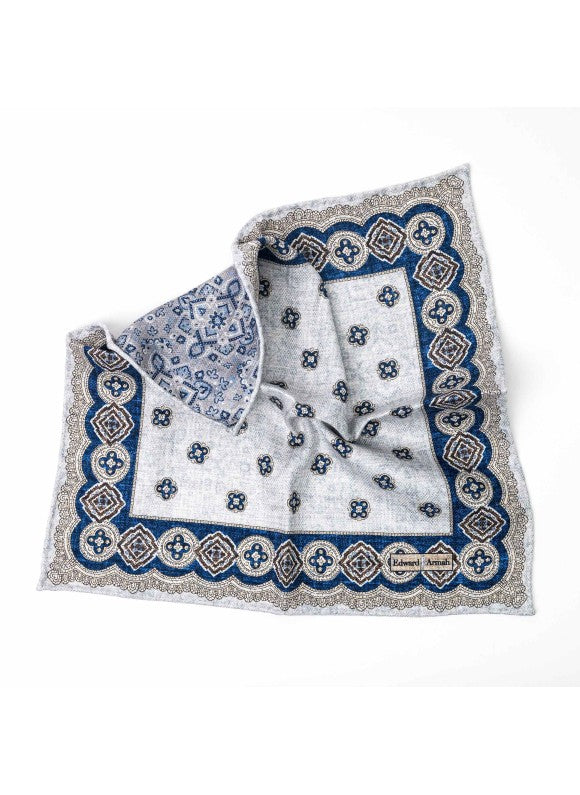 Gray Persian/Neat Print Reversible Pocket Square
