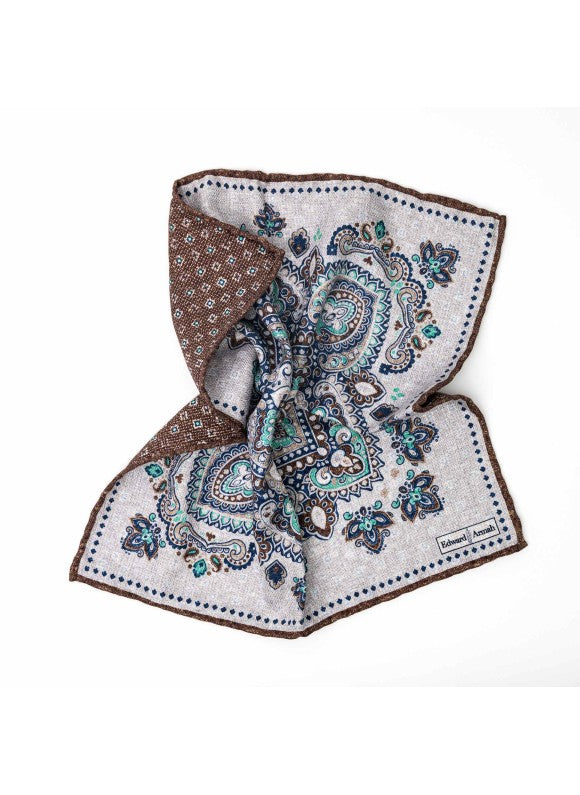 Gray Persian/Neat Print Reversible Pocket Square