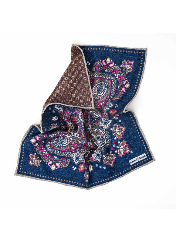 Denim Persian/Neat Print Reversible Pocket Square