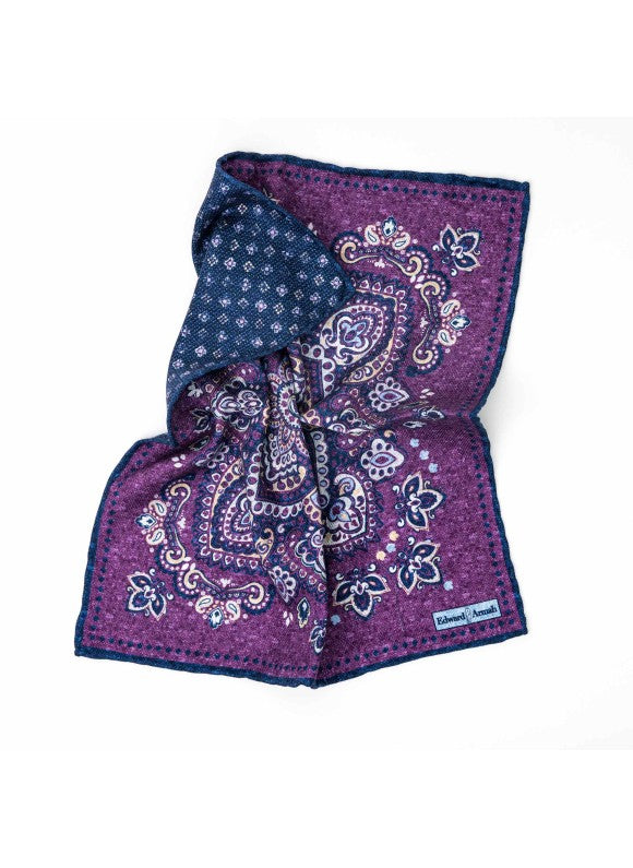Purple Persian/Neat Print Reversible Pocket Square