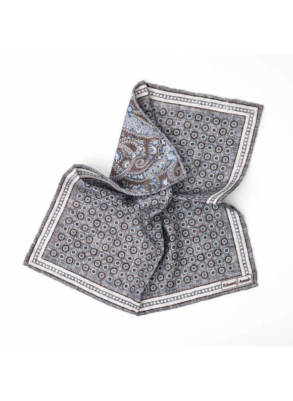 Gray Mini Medallion Neat/Paisley Print Reversible Pocket Square