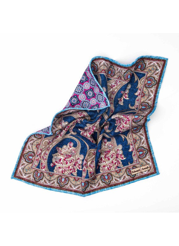 Denim Paisley Vine/Medallion Print Reversible Pocket Square