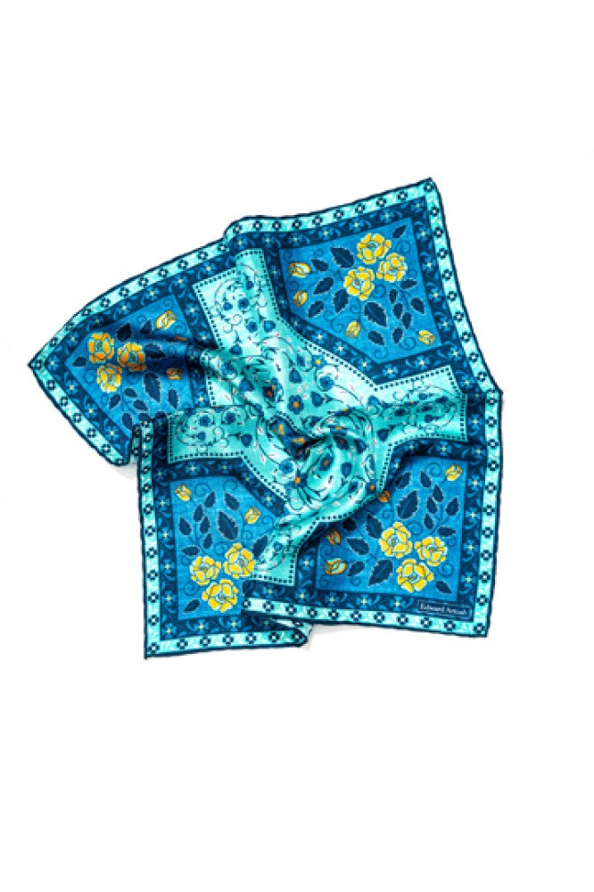 Mint/Navy Floral Large Cross Print Pocket Square