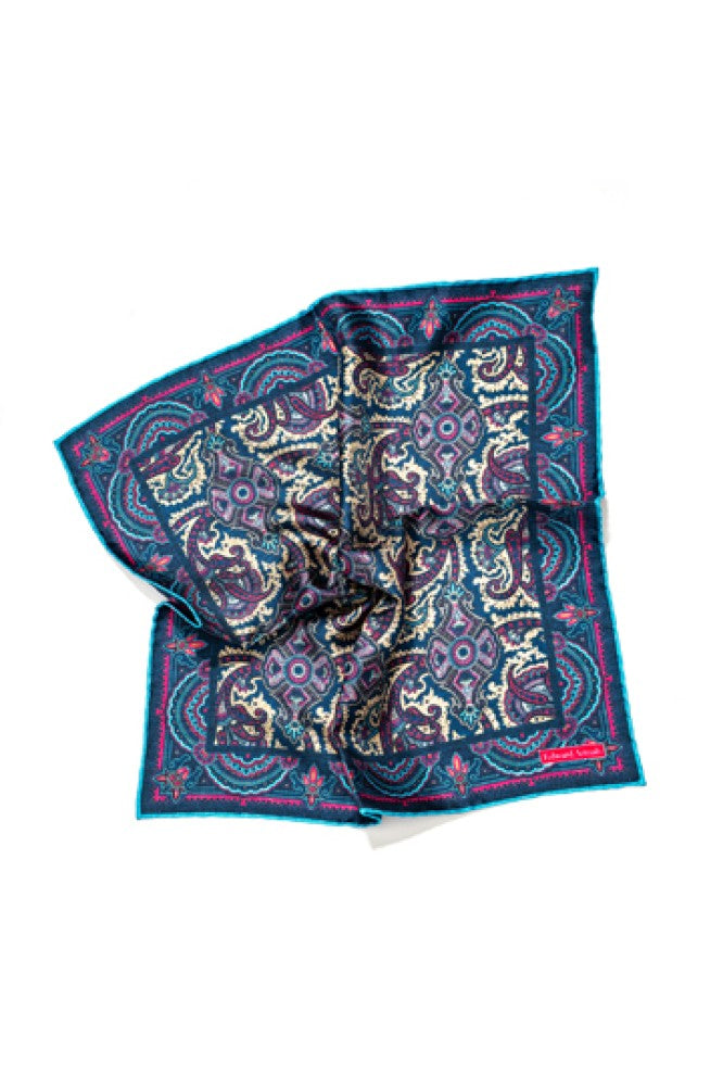 Sky/Hot Pink Persian Print Pocket Square
