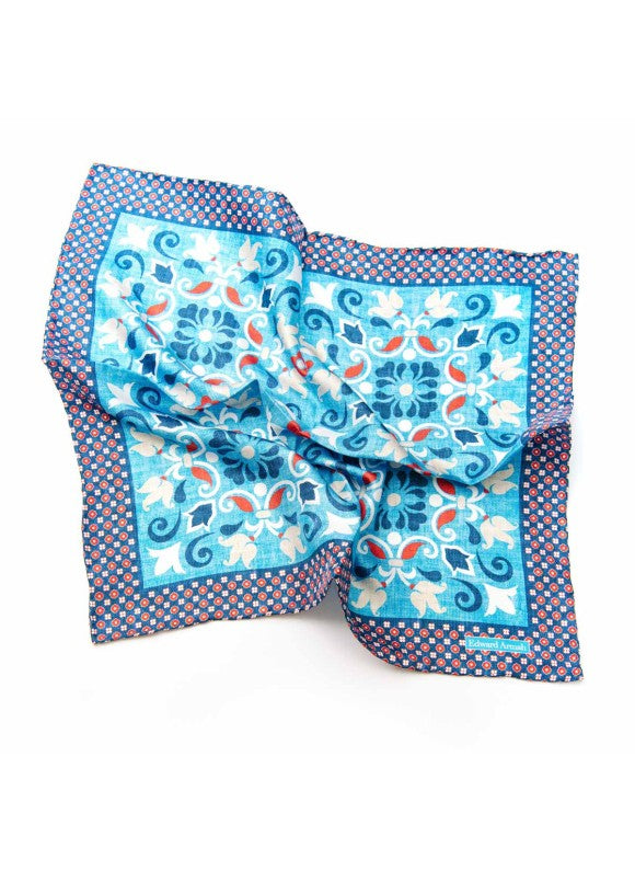 Sky/Denim/Red Persian Print Pocket Square