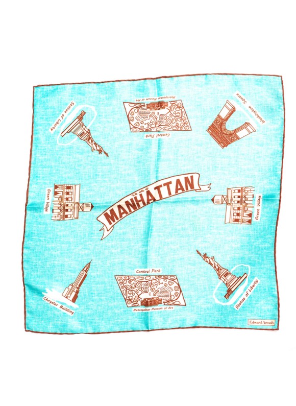 Turquoise New York Attractions Print Pocket Square