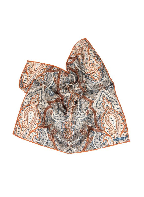 Beige/Rust Exploded Paisley Print Pocket Square