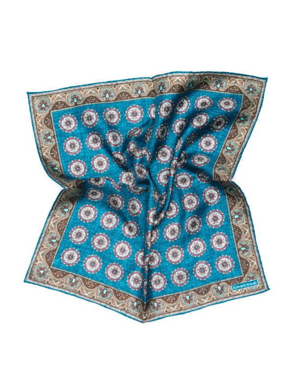 Med. Blue Medallion Neat Print Pocket Square