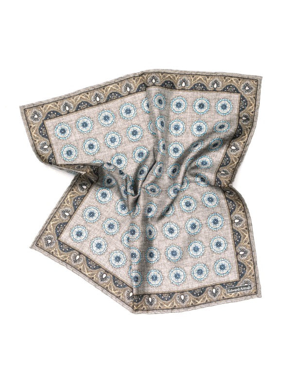 Grey Medallion Neat Print Pocket Square