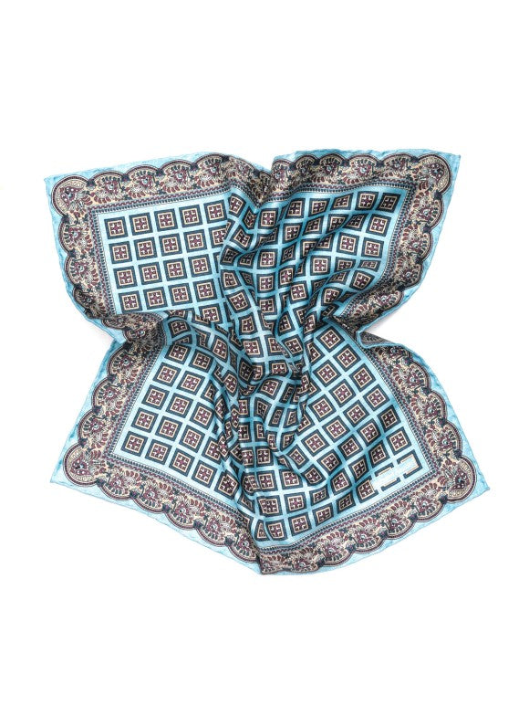 Lt. Blue.Chocolate Foulard Print Pocket Square