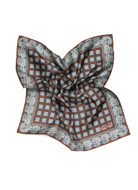 Chocolate/Lt. Blue Foulard Print Pocket Square