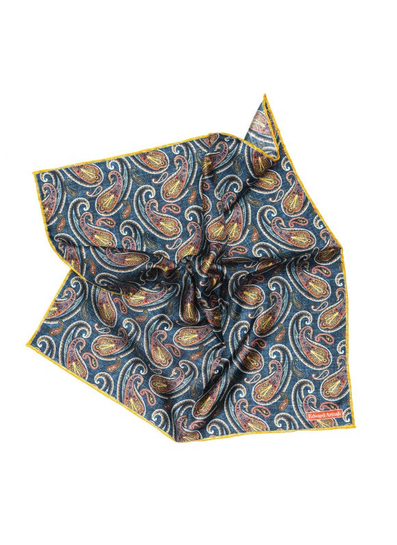 Denim Paisley Print Pocket Square