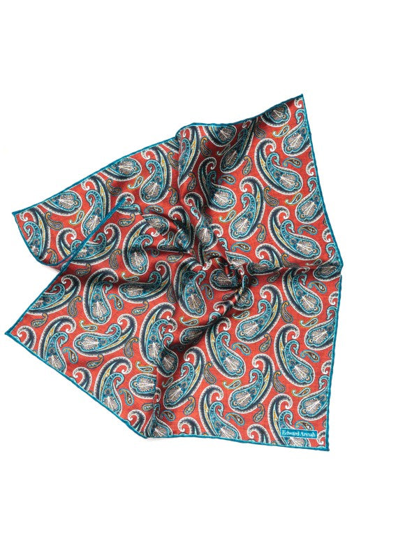 Barn Red Paisley Print Pocket Square