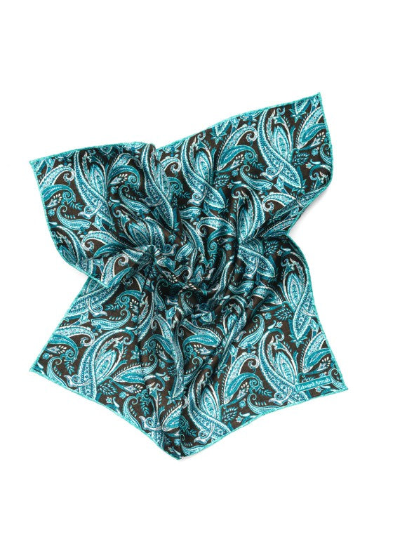 Chocolate/Teal Paisley Print Pocket Square