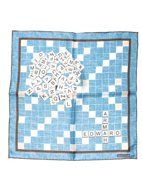 Lt. Blue Ea Scrabble Board Print Pocket Square
