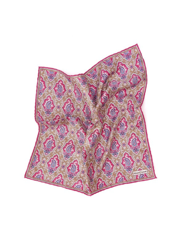 Camel Paisley/Quatrefoil Design Print Pocket Square
