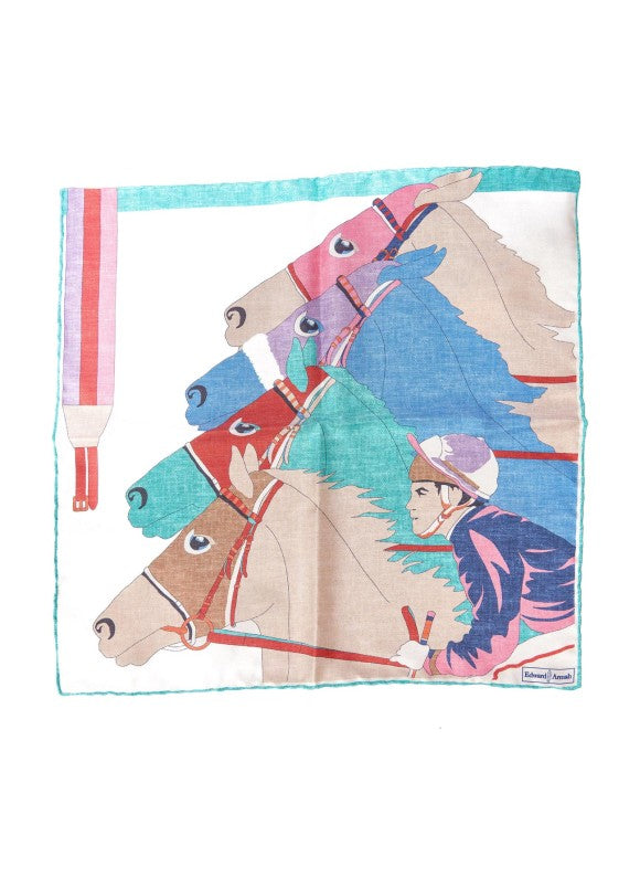 Beige Jockey Print Pocket Square