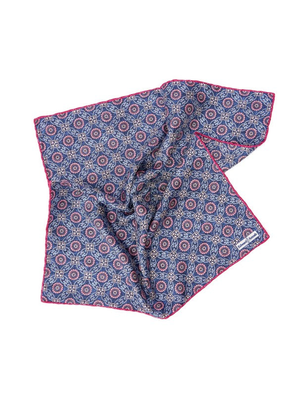 Denim Floral Lattice Print Pocket Square
